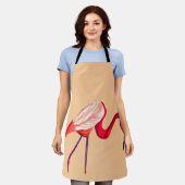 オレンジフラミンゴ水彩鳥画 エプロン (着用した状態)