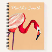 オレンジフラミンゴ水彩鳥画 ノートブック (正面)