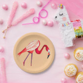 オレンジフラミンゴ水彩鳥画 ペーパープレート (パーティー)