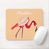 オレンジフラミンゴ水彩鳥画 マウスパッド (マウス)