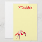 オレンジフラミンゴ水彩鳥画 便箋 (正面/裏面)