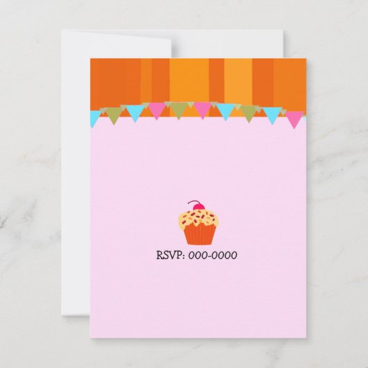 オレンジフラワーアンドカップケーキ誕生日招待状 招待状 (裏面)