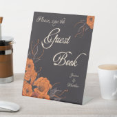 オレンジフラワーエレガントズサインゲストブ結婚ック 台座サイン (インサイチュ)