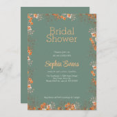 オレンジフラワーグ縁どリーンブライダルシャワー 招待状 (正面/裏面)