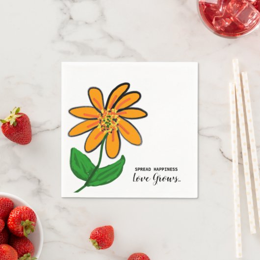 オレンジフラワースプレッドハピネス紙 スタンダードランチョンナプキン (インサイチュ)