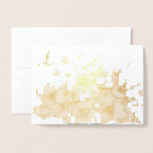 オレンジフラワーズハミングバード誕生日金ゴールド 箔カード (裏面封筒付き)