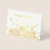 オレンジフラワーズハミングバード誕生日金ゴールド 箔カード (正面)