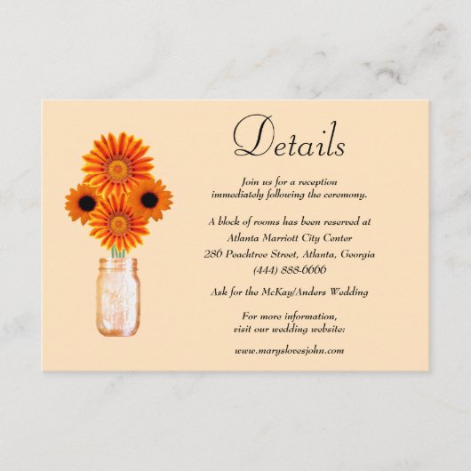 オレンジフラワーズメイスン結婚ジャー詳細 エンクロージャーカード (正面)