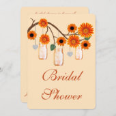 オレンジフラワーズメイソンジャースブライダルシャワー招待 招待状 (正面/裏面)