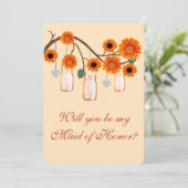 オレンジフラワーズメイソンジャースメイド・オブ・オーナー(花嫁付き添い人)カード 招待状 (スタンド正面)