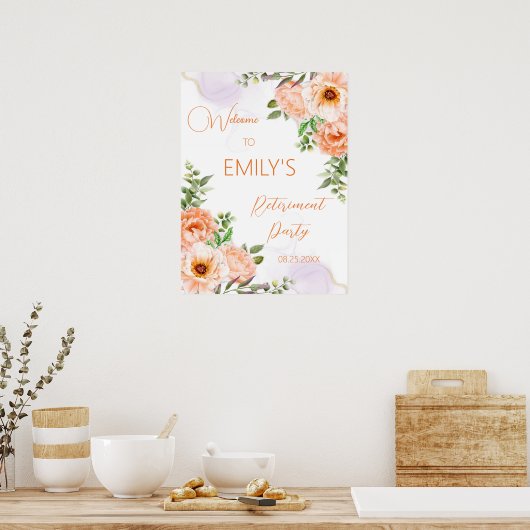 オレンジフラワーズリタイアメントパーティーウェルカムサイン ポスター (キッチン)