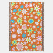 オレンジフラワーパワー スローブランケット (正面縦)