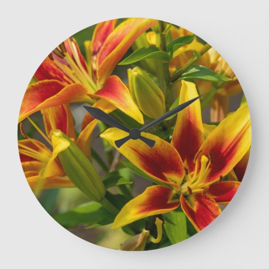 オレンジフラワーフォトグラフィー、カナダデイリリー ラージ壁時計 (正面)