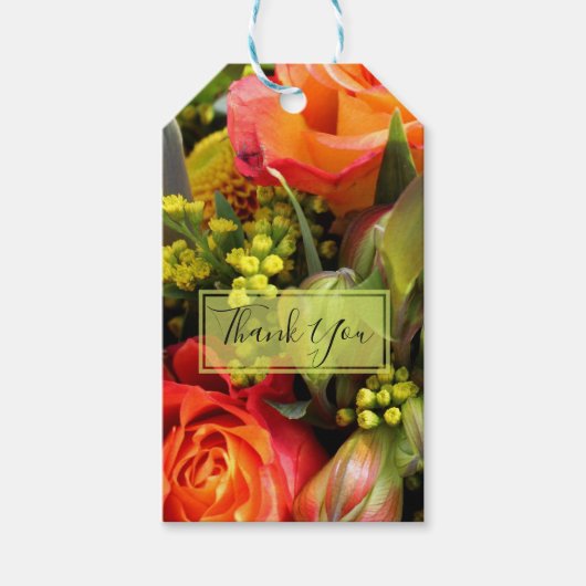 オレンジフラワーブーケ写真ありがとう ギフトタグ (正面)