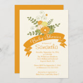 オレンジフラワーモダンフローラベビーシャワー招待状 招待状 (正面/裏面)