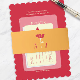 オレンジフラワーモダン結婚式招待状 招待状ベリーバンド