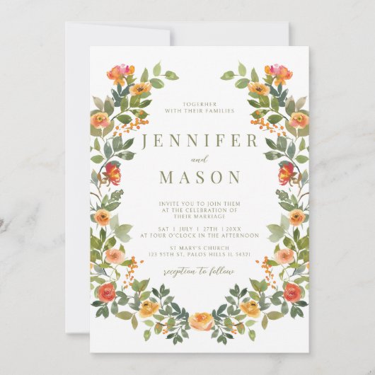 オレンジフラワーリース結婚式招待状 招待状 (正面)