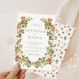 オレンジフラワーリース結婚式招待状 招待状