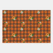 オレンジフラワー市松模様にギフト包装紙セット ラッピングペーパーシート (正面)