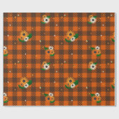 オレンジフラワー市松模様にラッピング紙 ラッピングペーパー (フラット)