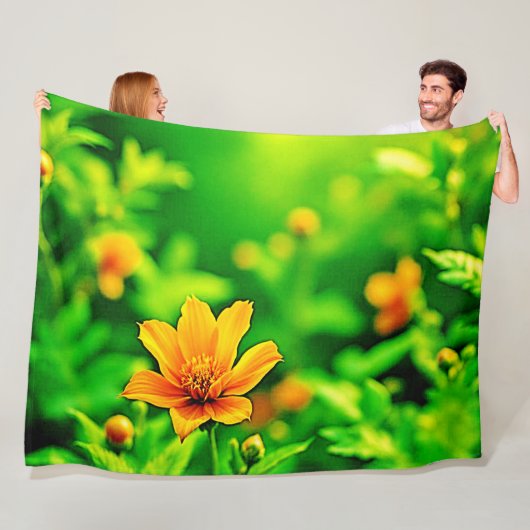 オレンジフラワー《写真》ぼけ味サニー フリースブランケット (インサイチュ)