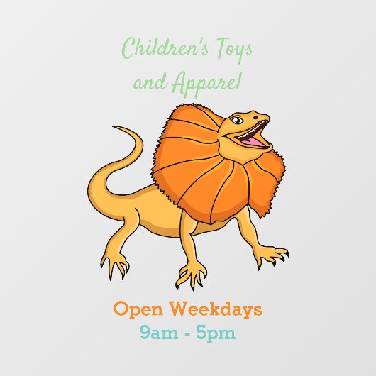 オレンジフリルネックトカゲ漫画イラストレーション ウィンドウサイン (シート)