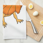 オレンジフリルネックトカゲ漫画イラストレーション キッチンタオル (四つ折り)
