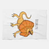 オレンジフリルネックトカゲ漫画イラストレーション キッチンタオル (横)