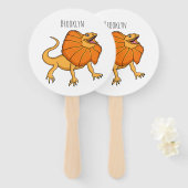 オレンジフリルネックトカゲ漫画イラストレーション ハンドファン (正面&裏面)