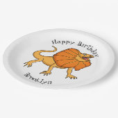 オレンジフリルネックトカゲ漫画イラストレーション ペーパープレート (アングル)