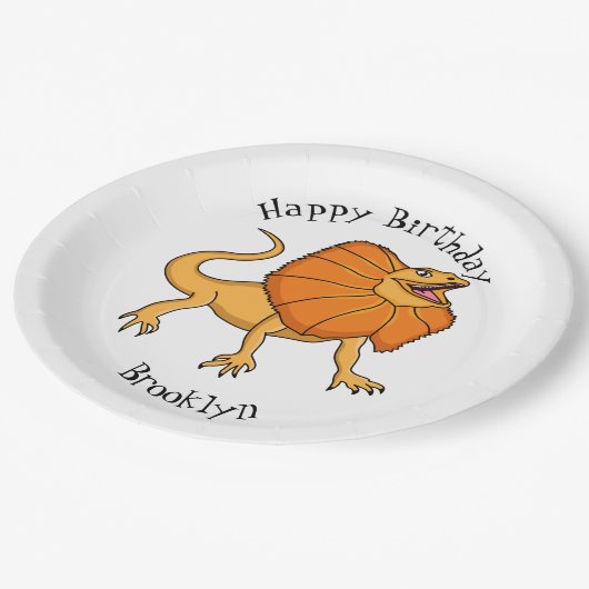 オレンジフリルネックトカゲ漫画イラストレーション ペーパープレート (アングル)