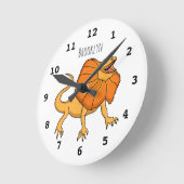 オレンジフリルネックトカゲ漫画イラストレーション ラウンド壁時計 (傾斜)