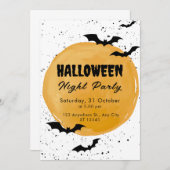 オレンジフルムーンアンドナイトこうもり不気味ハロウィン 招待状 (正面/裏面)