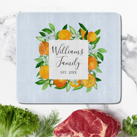 オレンジフルーツと花夏フローラ植物学 カッティングボード