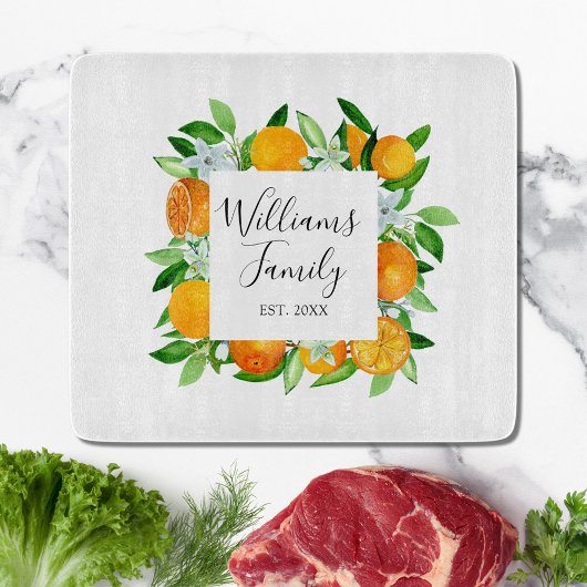 オレンジフルーツと花夏フローラ植物学 カッティングボード