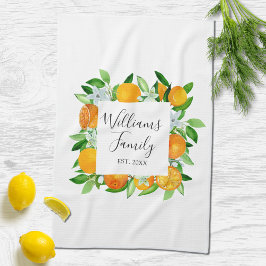 オレンジフルーツと花夏フローラ植物学 キッチンタオル