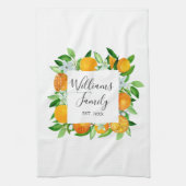 オレンジフルーツと花夏フローラ植物学 キッチンタオル (縦)