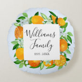 オレンジフルーツと花夏フローラ植物学 ラウンドクッション (正面)