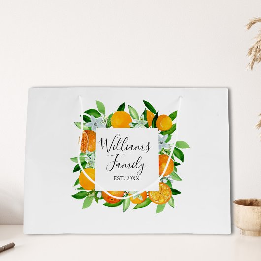 オレンジフルーツと花夏フローラ植物学 ラージペーパーバッグ