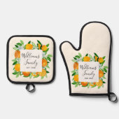 オレンジフルーツと花夏フローラ植物学 鍋つかみ&鍋敷きセット (正面)