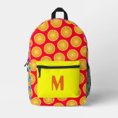 オレンジフルーツスライスのネオンカラーカスタムモノグラム プリントバックパック (正面)