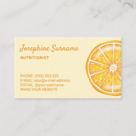 オレンジフルーツスライス栄養士ディティシアンイエロー 名刺 (正面)