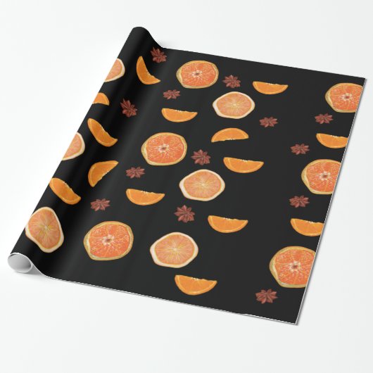 オレンジフルーツスライス&シナモン ラッピングペーパー (アンロールド)
