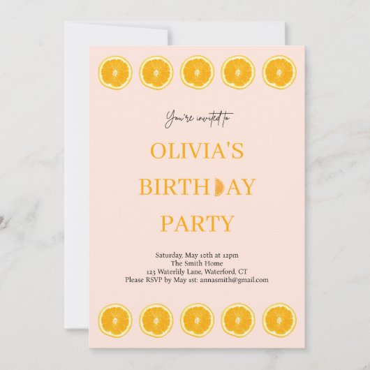 オレンジフルーツフレッシュバースデーパーティーの招待 招待状 (正面)