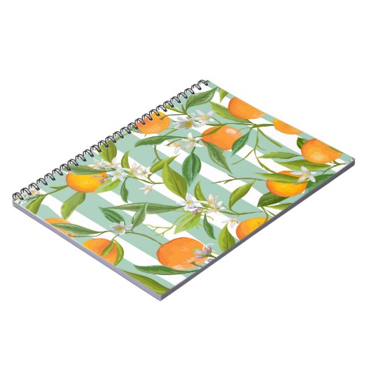 オレンジフルーツフローラ:シームレスヴィンテージ。 ノートブック (左側)