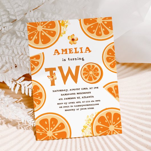 オレンジフルーティウォーターカラーシトラス子供の誕生日 招待状