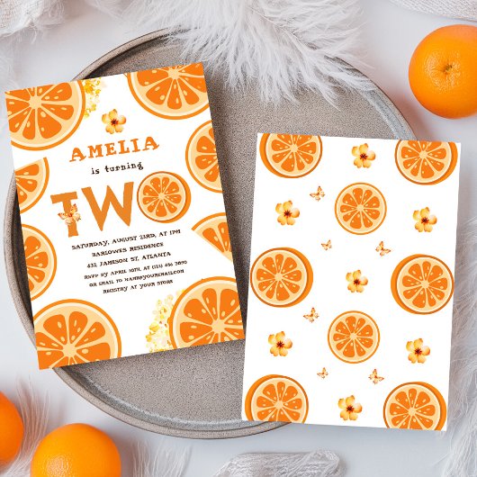 オレンジフルーティウォーターカラーシトラス子供の誕生日 招待状