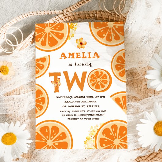 オレンジフルーティウォーターカラーシトラス子供の誕生日 招待状