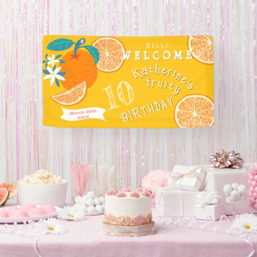 オレンジフルーティ誕生日ウェルカムバナー 横断幕 (パーティー)