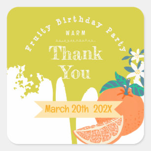 オレンジフルーティ誕生日グリーンスクエアステッカー スクエアシール